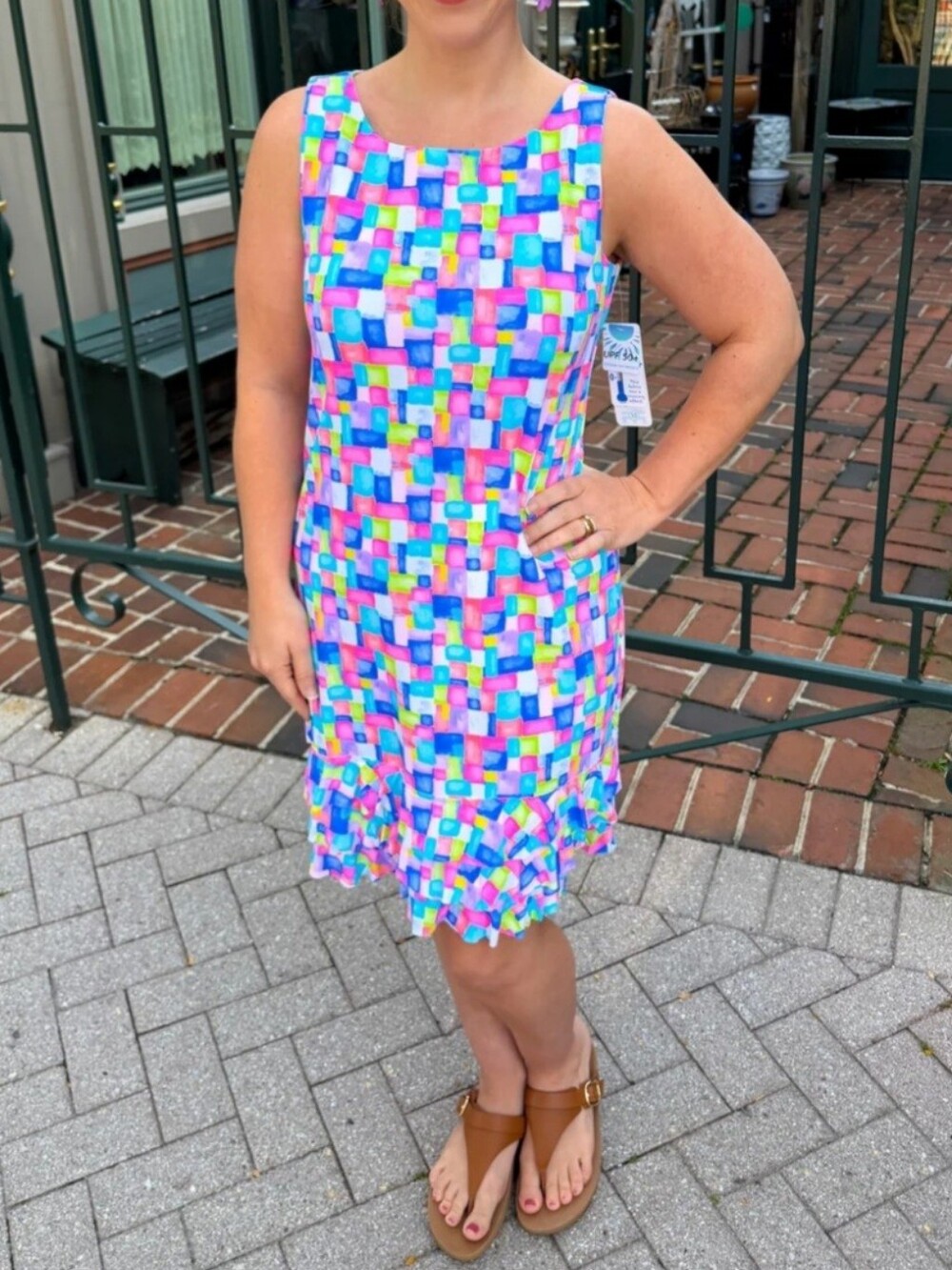 NEW Beachtime by Lulu B Kaleidoscope Dress Large UPF 50+ Ruffle Hem Colorful NWT